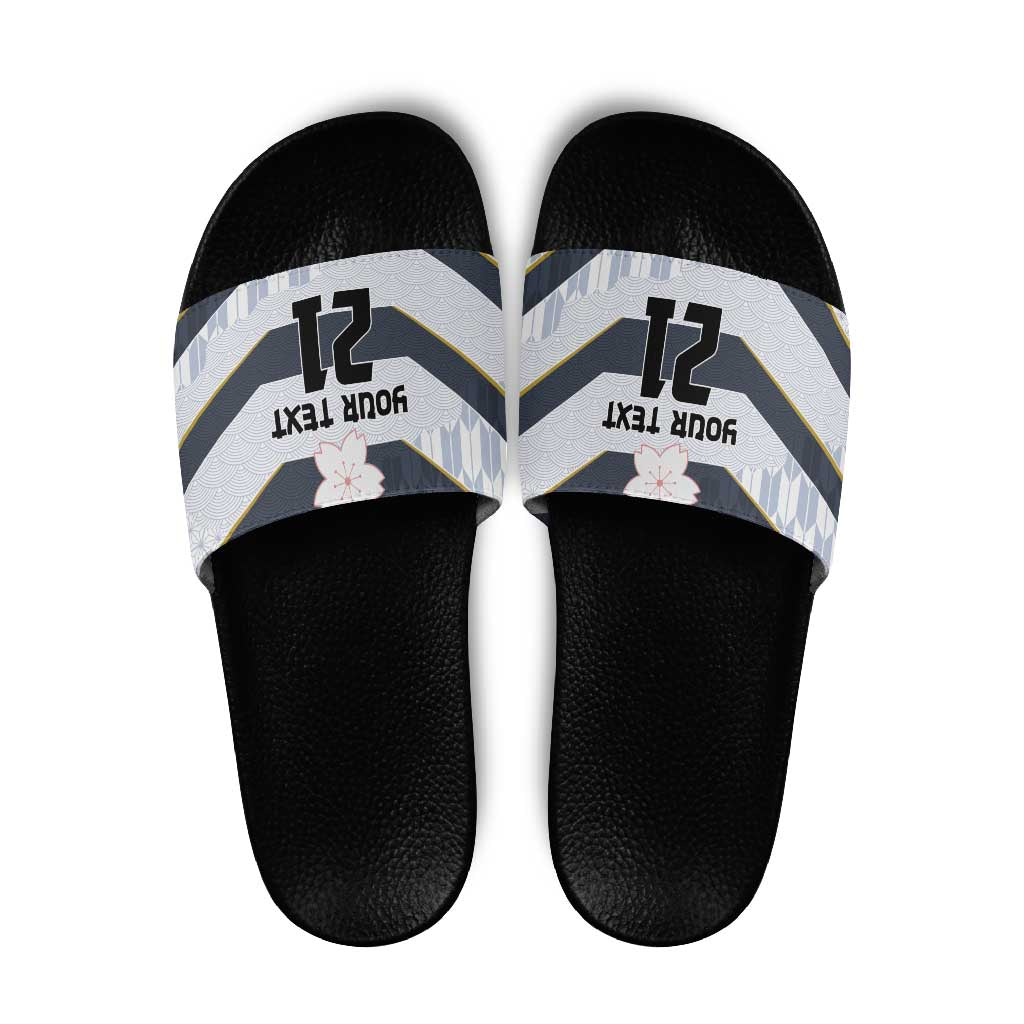 Japan Pacific Rugby 2022-23 Custom Slide Sandals Black Sakura Japanese Wave Pattern LT9 Black - Polynesian Pride