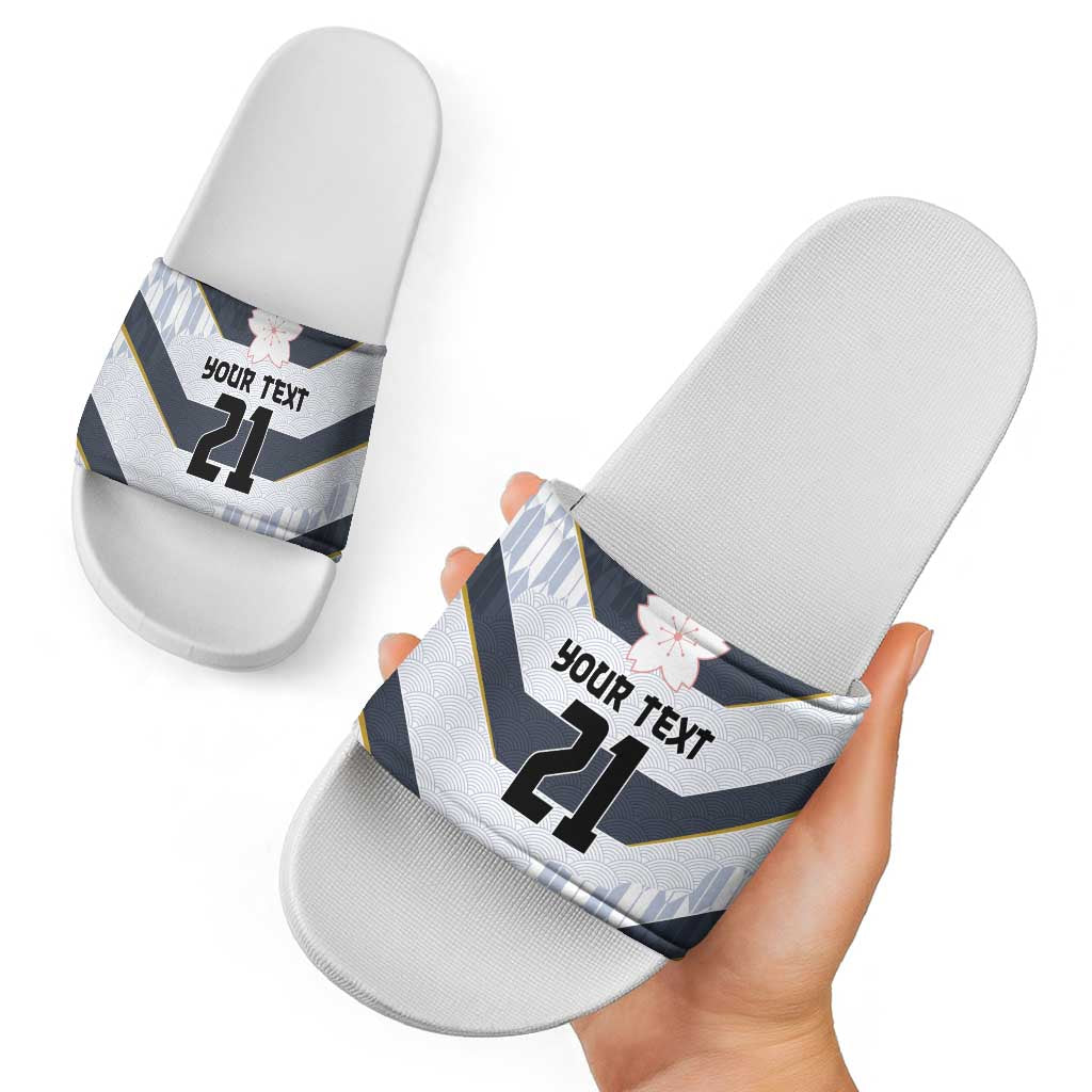 Japan Pacific Rugby 2022-23 Custom Slide Sandals Black Sakura Japanese Wave Pattern LT9 - Polynesian Pride