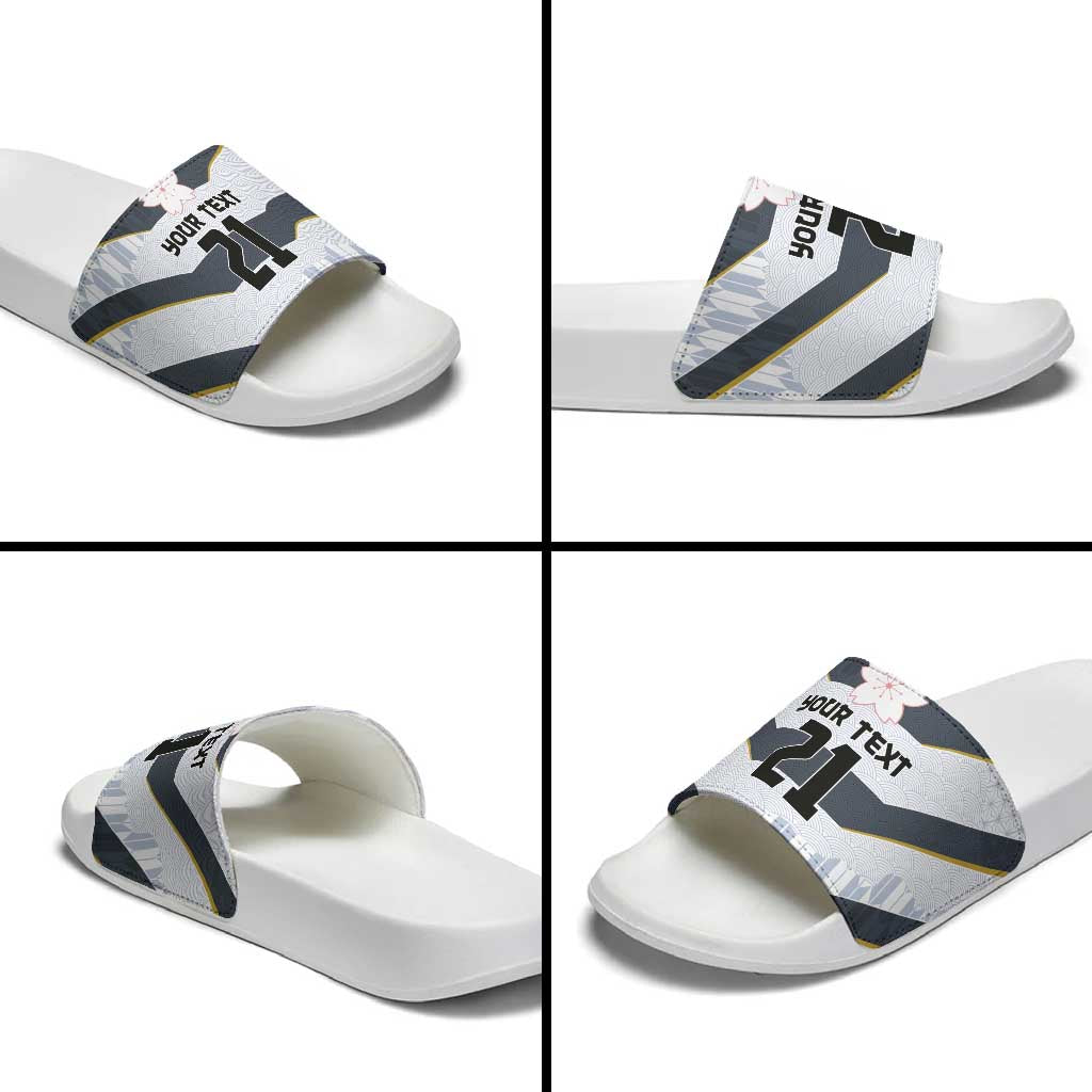 Japan Pacific Rugby 2022-23 Custom Slide Sandals Black Sakura Japanese Wave Pattern LT9 - Polynesian Pride