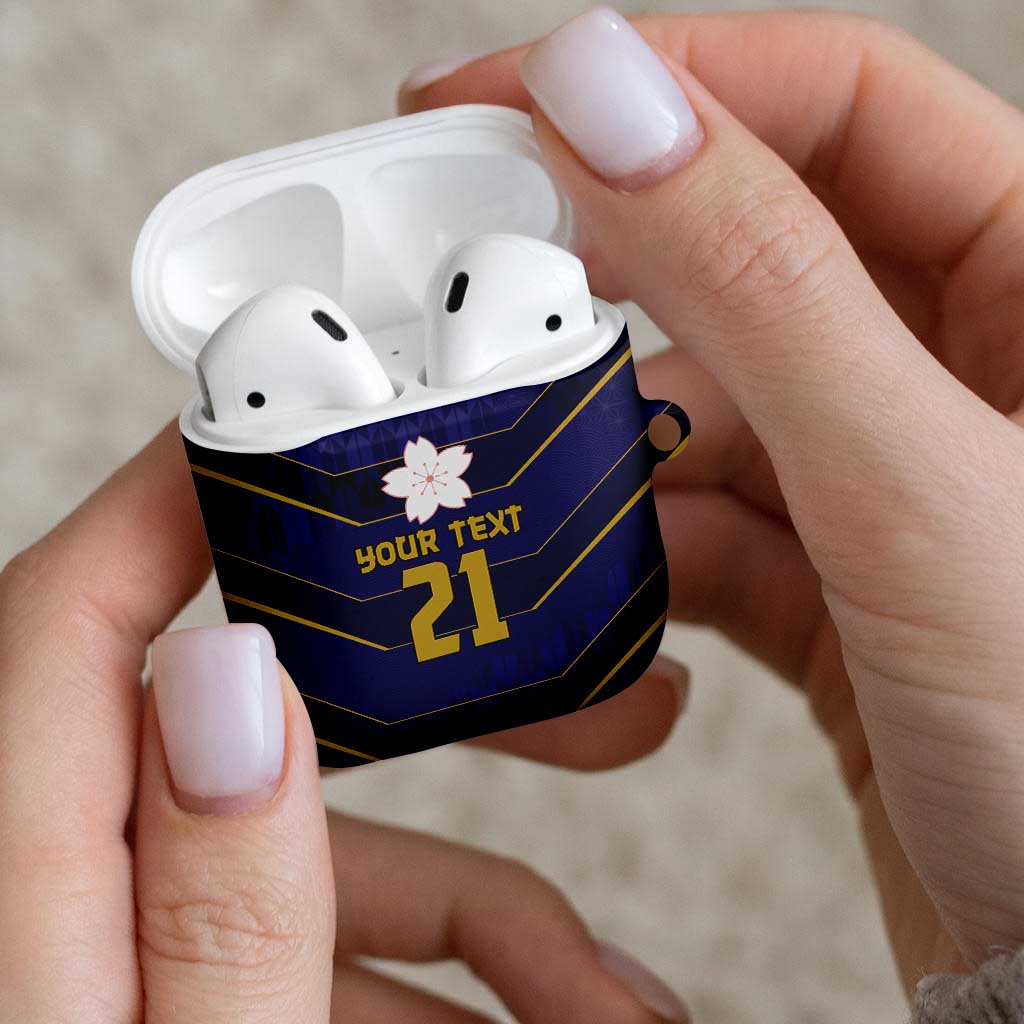 Japan Pacific Rugby 2022-23 Custom AirPods Case Blue Sakura Japanese Wave Pattern LT9 - Polynesian Pride