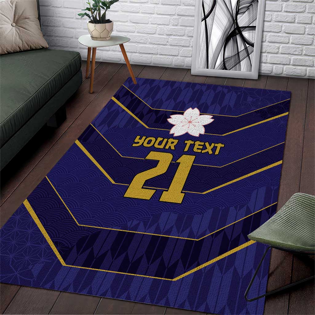 Japan Pacific Rugby 2022-23 Custom Area Rug Blue Sakura Japanese Wave Pattern LT9 Blue - Polynesian Pride