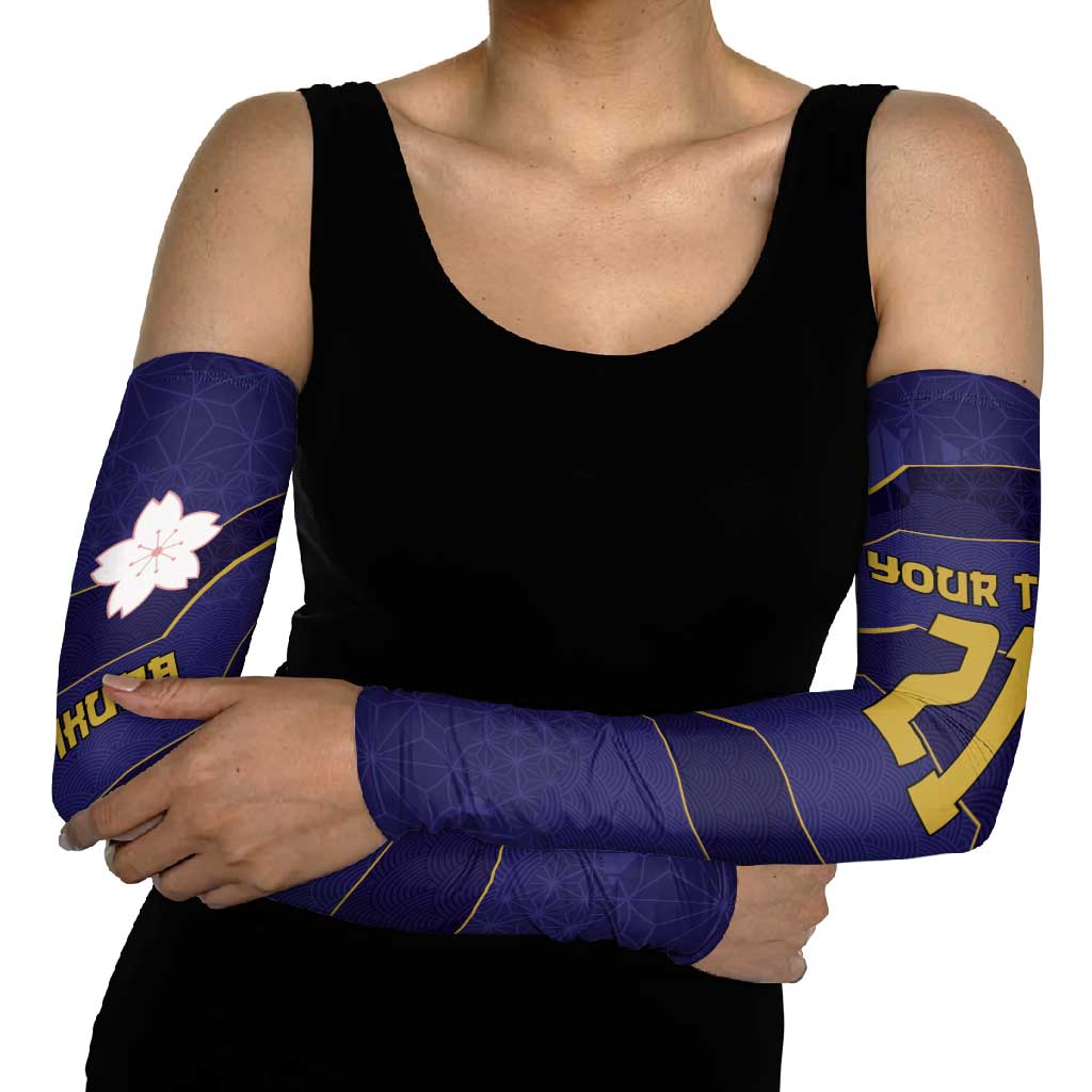Japan Pacific Rugby 2022-23 Custom Arm Sleeves Blue Sakura Japanese Wave Pattern LT9 - Polynesian Pride