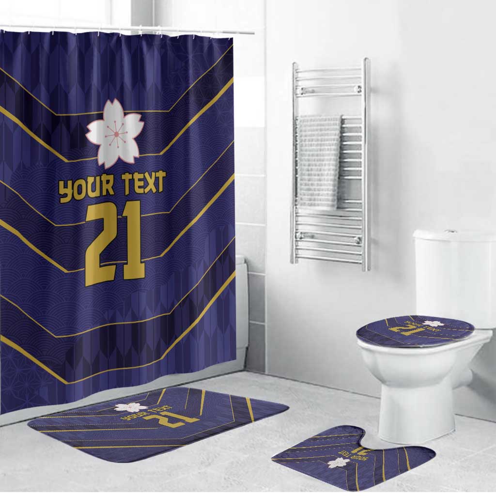 Japan Pacific Rugby 2022-23 Custom Bathroom Set Blue Sakura Japanese Wave Pattern LT9 Bathroom Set (4 pcs) Blue - Polynesian Pride