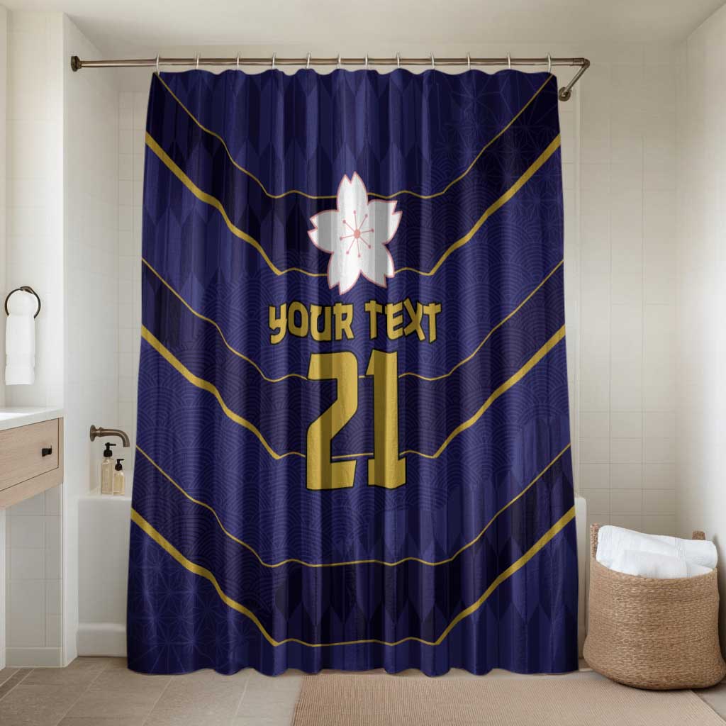 Japan Pacific Rugby 2022-23 Custom Bathroom Set Blue Sakura Japanese Wave Pattern LT9 Shower Curtain Only Blue - Polynesian Pride