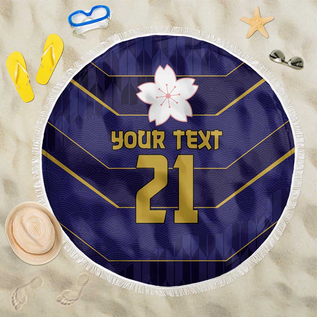 Japan Pacific Rugby 2022-23 Custom Beach Blanket Blue Sakura Japanese Wave Pattern LT9 One Size 150cm Blue - Polynesian Pride