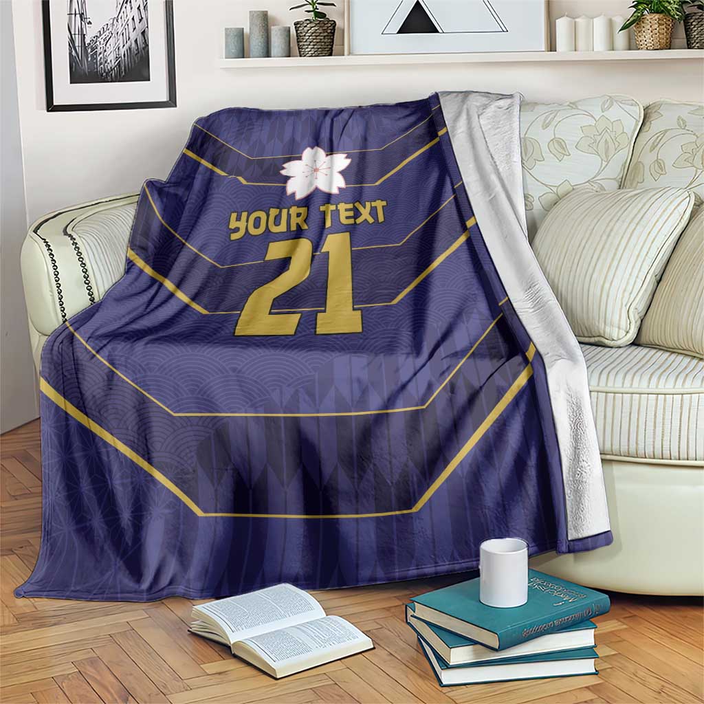 Japan Pacific Rugby 2022-23 Custom Blanket Blue Sakura Japanese Wave Pattern LT9 Blue - Polynesian Pride