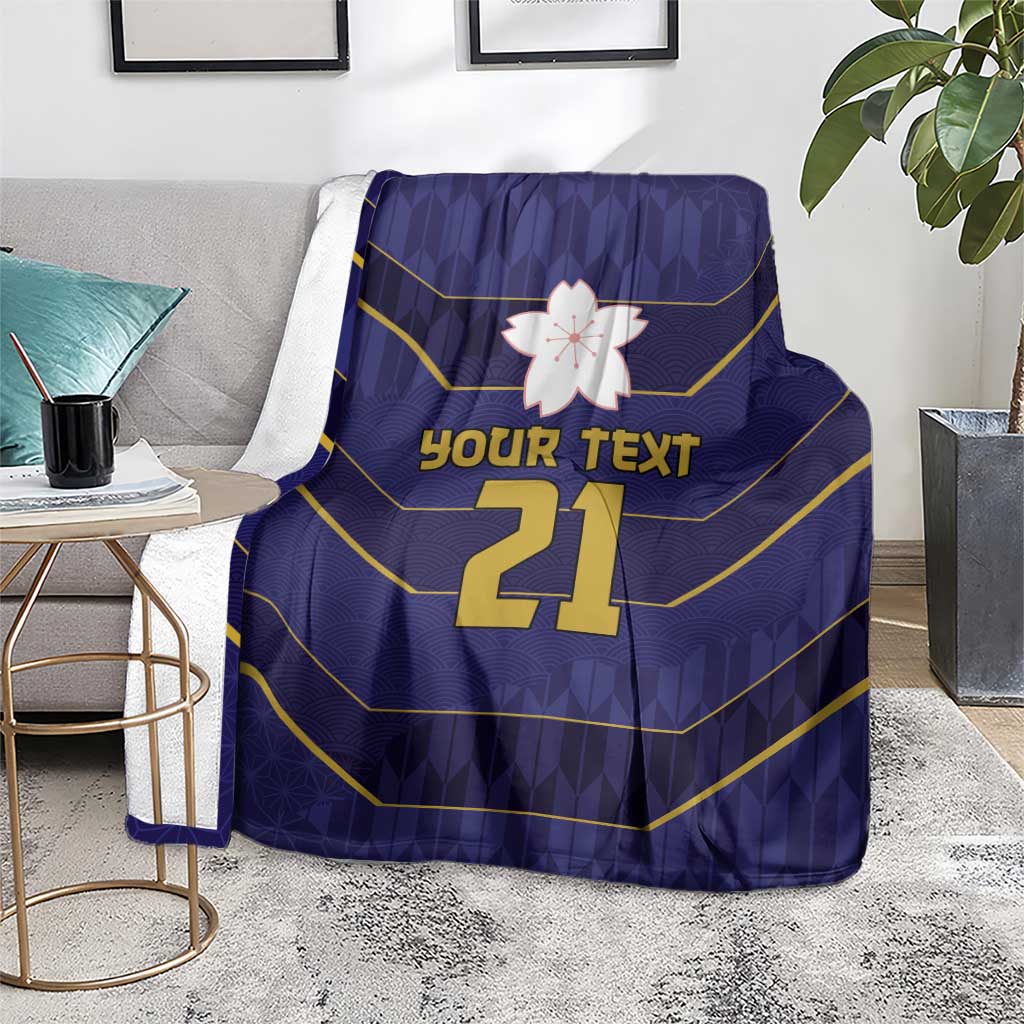 Japan Pacific Rugby 2022-23 Custom Blanket Blue Sakura Japanese Wave Pattern LT9 - Polynesian Pride