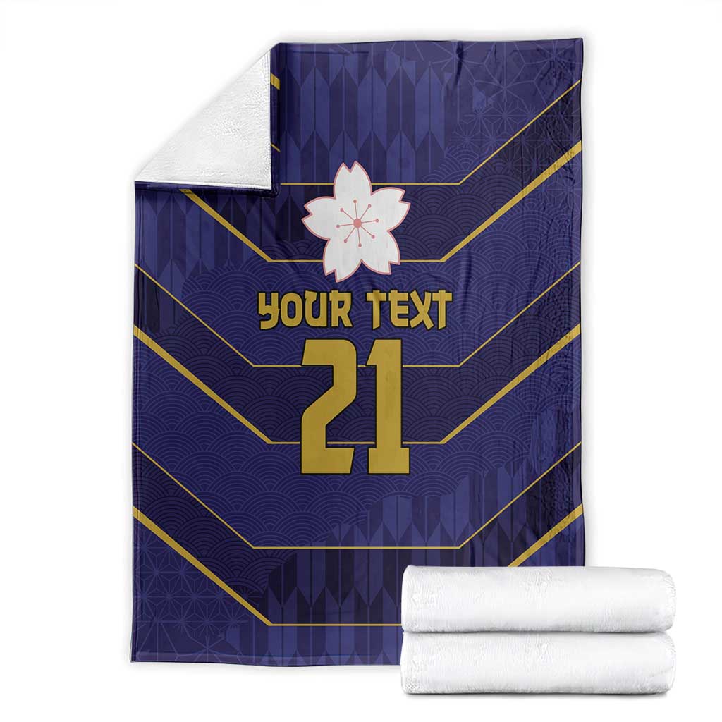 Japan Pacific Rugby 2022-23 Custom Blanket Blue Sakura Japanese Wave Pattern LT9 - Polynesian Pride