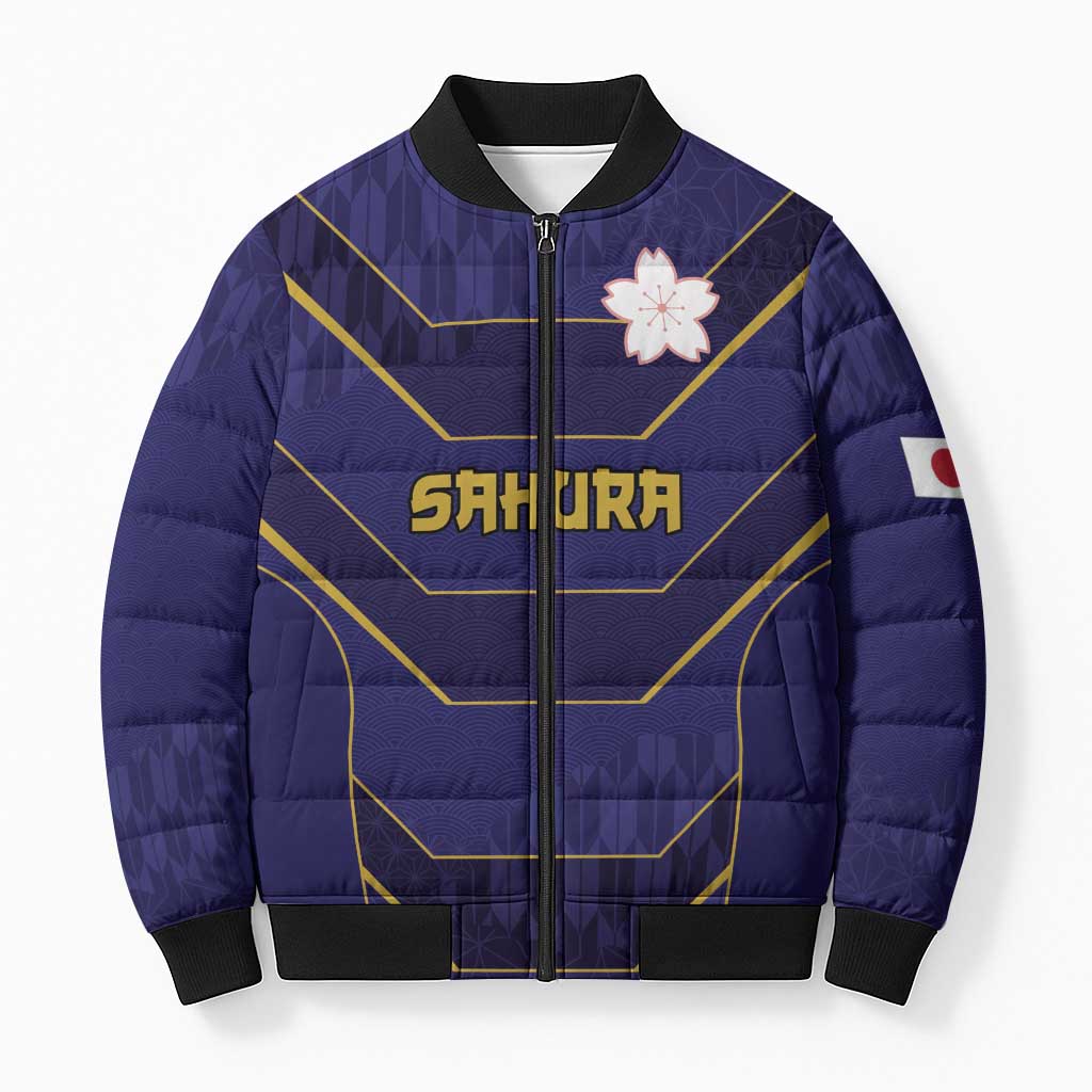 Japan Pacific Rugby 2022-23 Custom Bomber Puffer Jacket Blue Sakura Japanese Wave Pattern LT9 Unisex Blue - Polynesian Pride