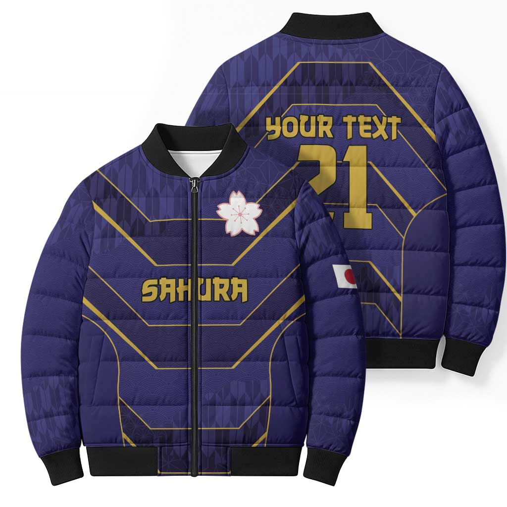 Japan Pacific Rugby 2022-23 Custom Bomber Puffer Jacket Blue Sakura Japanese Wave Pattern LT9 - Polynesian Pride