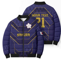 Japan Pacific Rugby 2022-23 Custom Bomber Puffer Jacket Blue Sakura Japanese Wave Pattern LT9 - Polynesian Pride