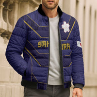 Japan Pacific Rugby 2022-23 Custom Bomber Puffer Jacket Blue Sakura Japanese Wave Pattern LT9 - Polynesian Pride