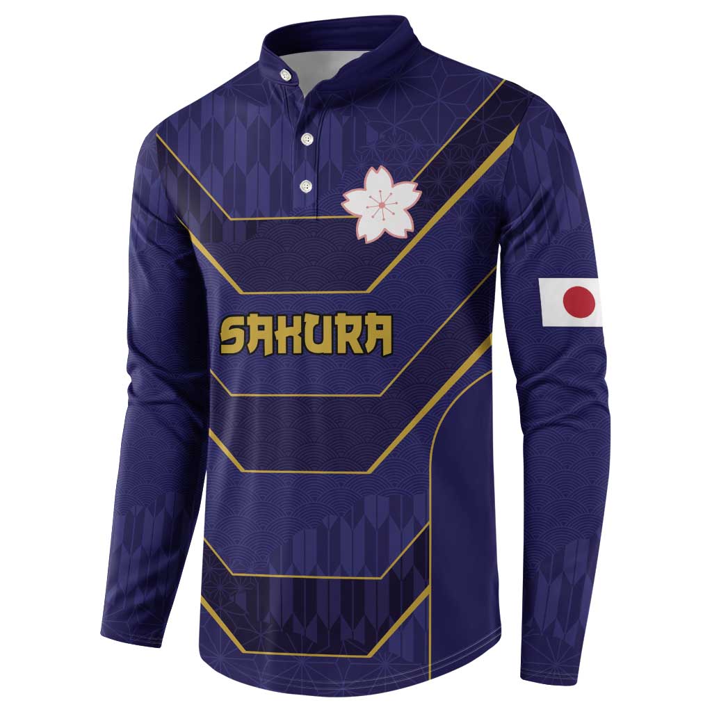 Japan Pacific Rugby 2022-23 Custom Button Sweatshirt Blue Sakura Japanese Wave Pattern LT9 - Polynesian Pride