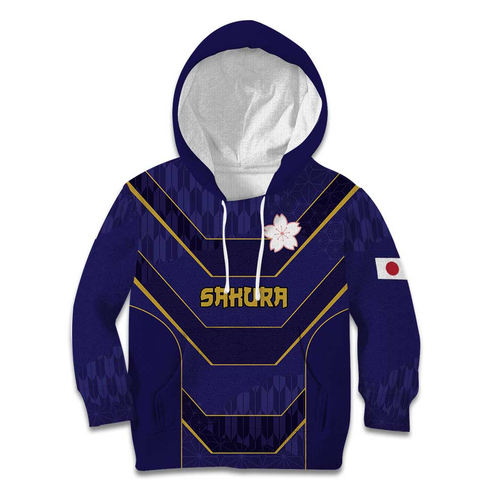 Japan Pacific Rugby 2022-23 Custom Kid Hoodie Blue Sakura Japanese Wave Pattern LT9 Hoodie Blue - Polynesian Pride