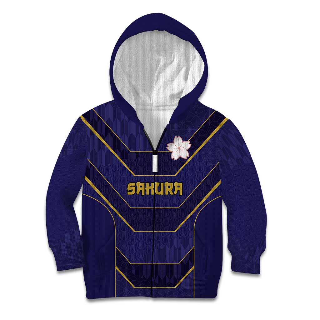 Japan Pacific Rugby 2022-23 Custom Kid Hoodie Blue Sakura Japanese Wave Pattern LT9 Zip Hoodie Blue - Polynesian Pride