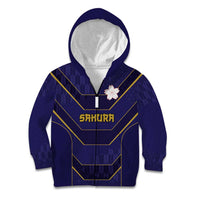 Japan Pacific Rugby 2022-23 Custom Kid Hoodie Blue Sakura Japanese Wave Pattern LT9 Zip Hoodie Blue - Polynesian Pride