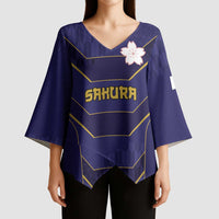 Japan Pacific Rugby 2022-23 Custom Kimono Sleeve Blouse Blue Sakura Japanese Wave Pattern LT9 - Polynesian Pride