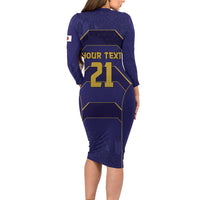 Japan Pacific Rugby 2022-23 Custom Long Sleeve Bodycon Dress Blue Sakura Japanese Wave Pattern LT9 - Polynesian Pride