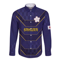 Japan Pacific Rugby 2022-23 Custom Long Sleeve Button Shirt Blue Sakura Japanese Wave Pattern LT9 Unisex Blue - Polynesian Pride