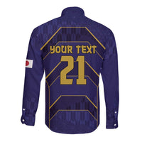 Japan Pacific Rugby 2022-23 Custom Long Sleeve Button Shirt Blue Sakura Japanese Wave Pattern LT9 - Polynesian Pride