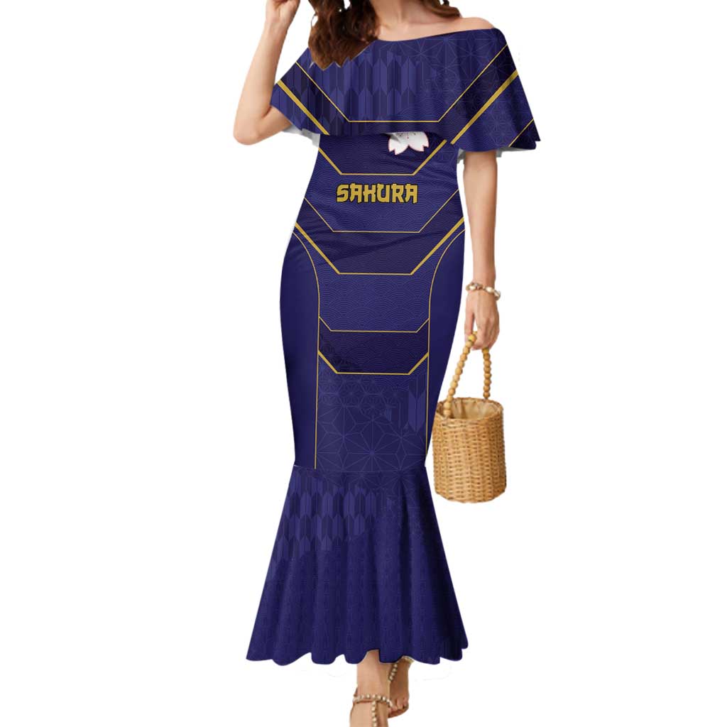 Japan Pacific Rugby 2022-23 Custom Mermaid Dress Blue Sakura Japanese Wave Pattern LT9 Women Blue - Polynesian Pride