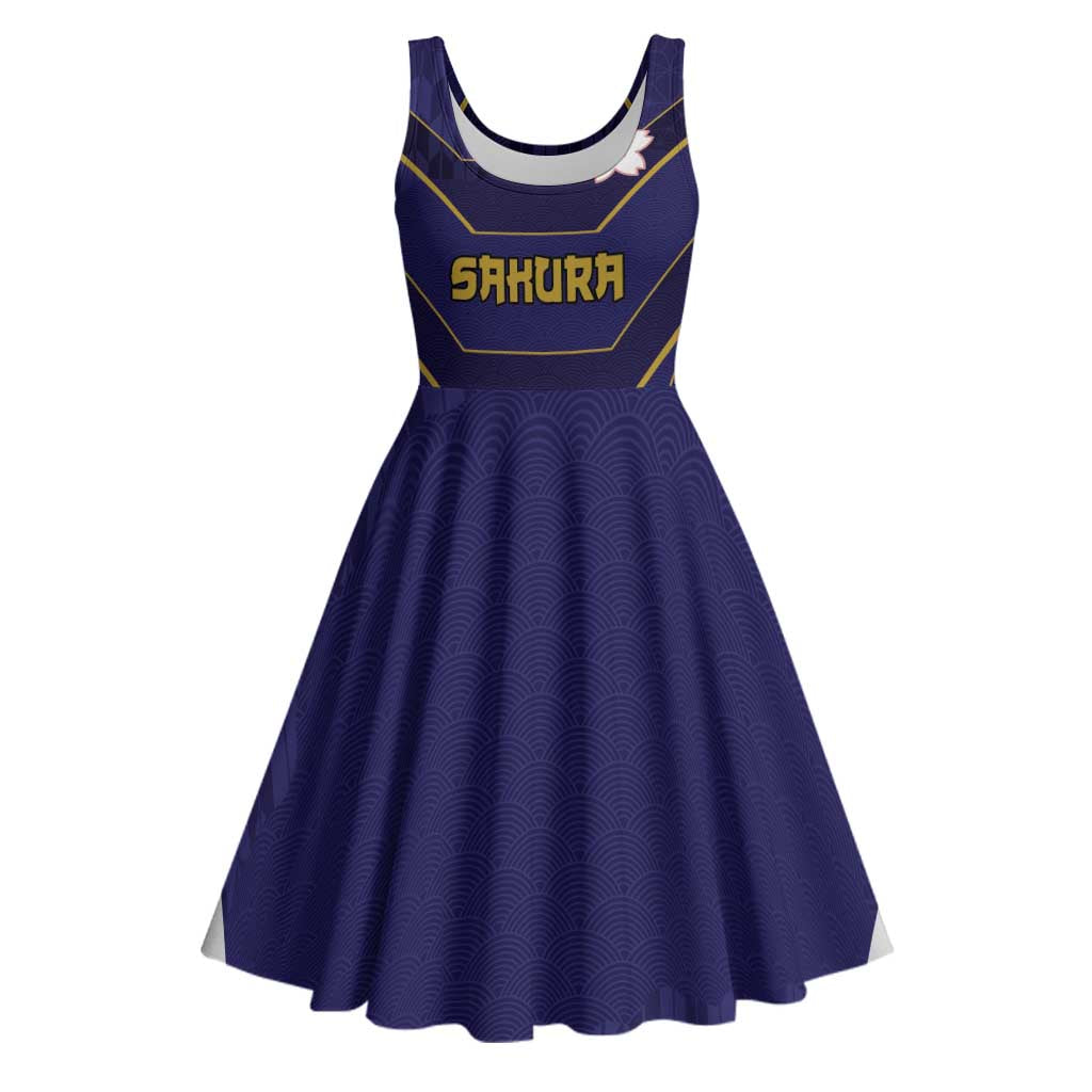 Japan Pacific Rugby 2022-23 Custom Midi Dress Blue Sakura Japanese Wave Pattern LT9 Blue - Polynesian Pride