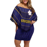 Japan Pacific Rugby 2022-23 Custom Off Shoulder Short Dress Blue Sakura Japanese Wave Pattern LT9 Women Blue - Polynesian Pride