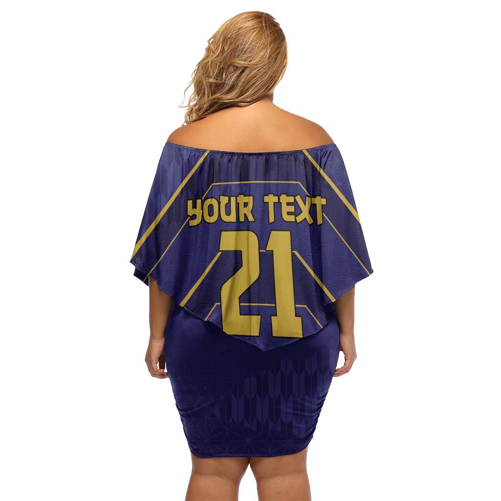 Japan Pacific Rugby 2022-23 Custom Off Shoulder Short Dress Blue Sakura Japanese Wave Pattern LT9 - Polynesian Pride