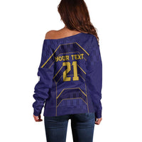 Japan Pacific Rugby 2022-23 Custom Off Shoulder Sweater Blue Sakura Japanese Wave Pattern LT9 - Polynesian Pride