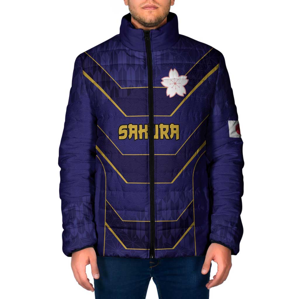 Japan Pacific Rugby 2022-23 Custom Padded Jacket Blue Sakura Japanese Wave Pattern LT9 Men Blue - Polynesian Pride
