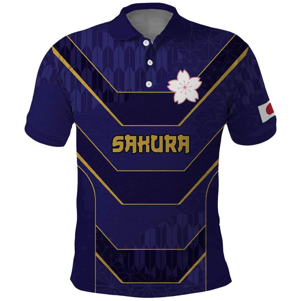 Japan Pacific Rugby 2022-23 Custom Polo Shirt Blue Sakura Japanese Wave Pattern LT9 Blue - Polynesian Pride