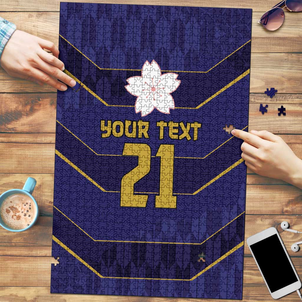 Japan Pacific Rugby 2022-23 Custom Puzzle Blue Sakura Japanese Wave Pattern LT9 Blue - Polynesian Pride