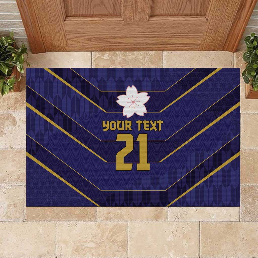 Japan Pacific Rugby 2022-23 Custom Rubber Doormat Blue Sakura Japanese Wave Pattern LT9 Blue - Polynesian Pride