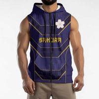 Japan Pacific Rugby 2022-23 Custom Sleeveless Zip Hoodie Blue Sakura Japanese Wave Pattern LT9 - Polynesian Pride