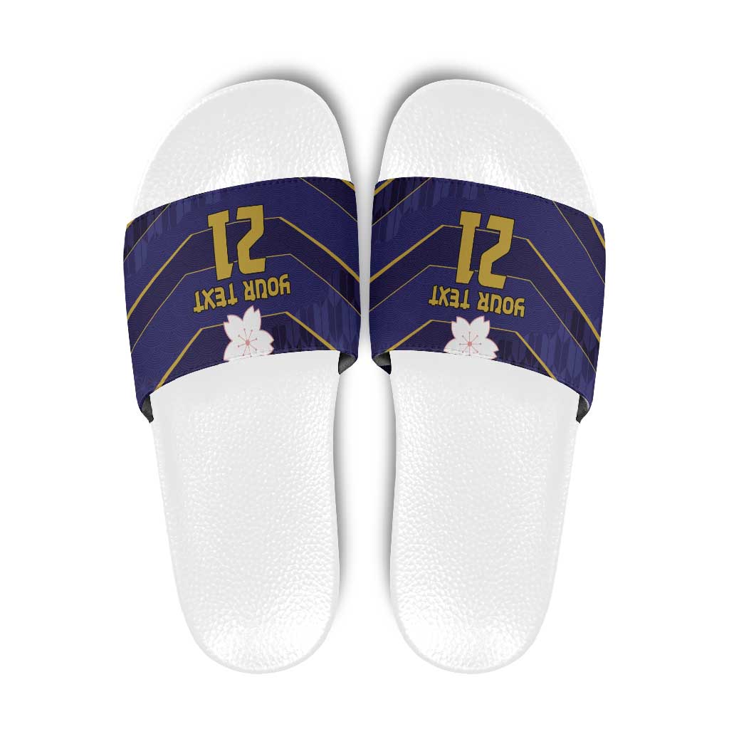 Japan Pacific Rugby 2022-23 Custom Slide Sandals Blue Sakura Japanese Wave Pattern LT9 Blue - Polynesian Pride
