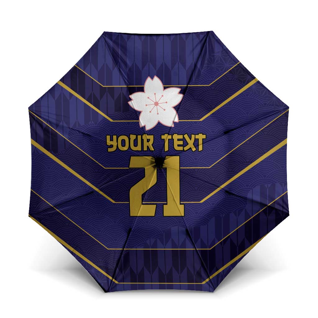 Japan Pacific Rugby 2022-23 Custom Umbrella Blue Sakura Japanese Wave Pattern LT9 One Size Folded 11.42 inch Opened Diameter 37.4 inch Blue - Polynesian Pride