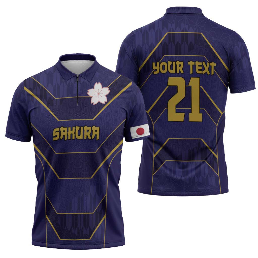 Japan Pacific Rugby 2022-23 Custom Zipper Polo Shirt Blue Sakura Japanese Wave Pattern LT9 - Polynesian Pride
