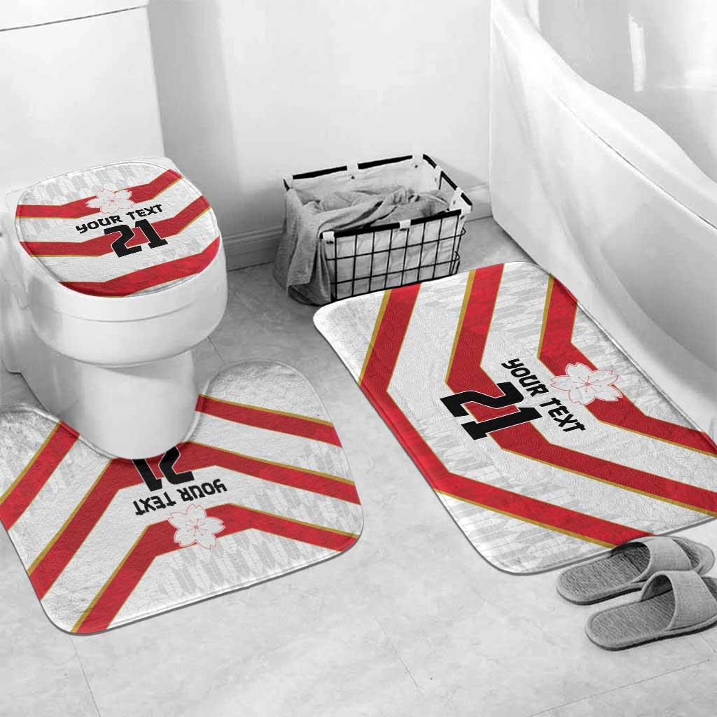 Japan Pacific Rugby 2022-23 Custom Bathroom Set Red Sakura Japanese Wave Pattern LT9 Mat Set Only (3 pcs) One Size Red - Polynesian Pride