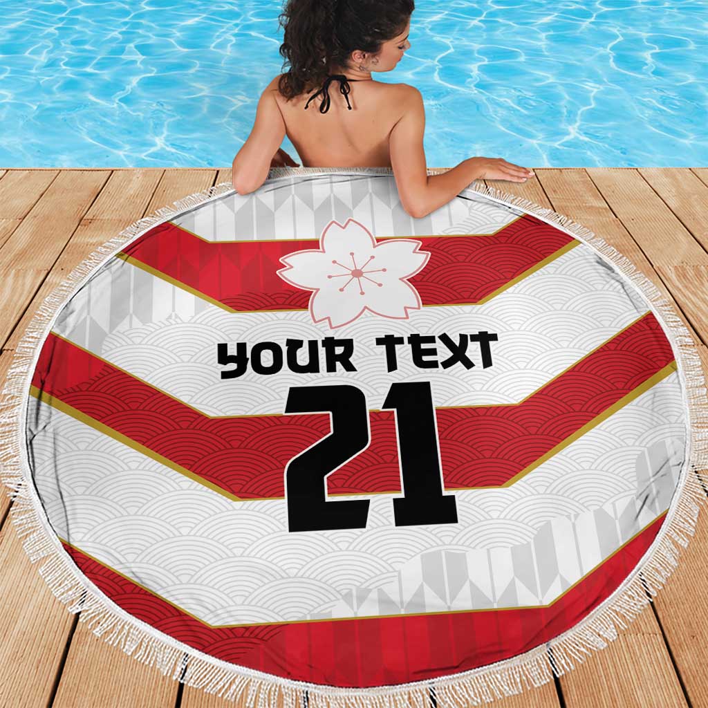 Japan Pacific Rugby 2022-23 Custom Beach Blanket Red Sakura Japanese Wave Pattern LT9 - Polynesian Pride