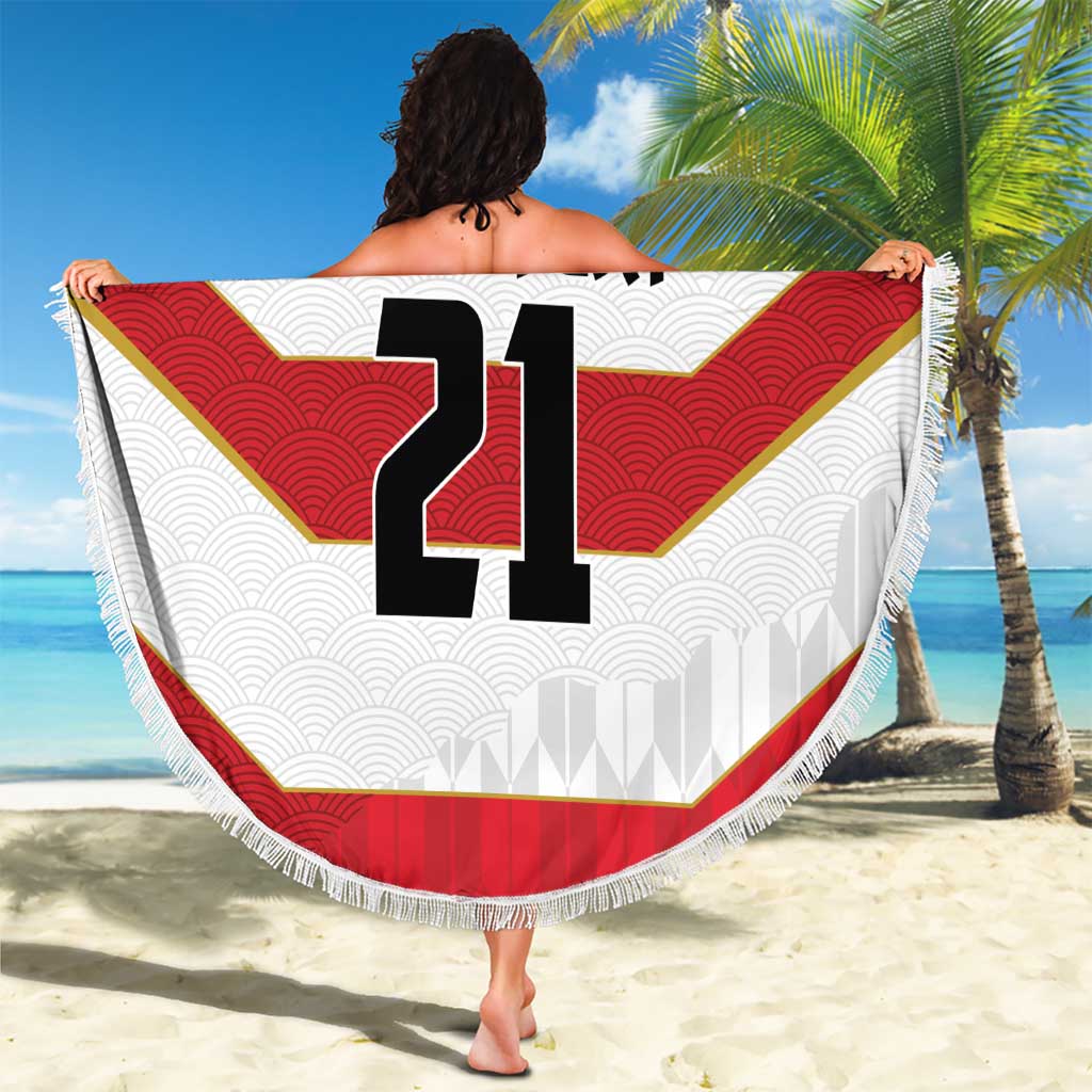 Japan Pacific Rugby 2022-23 Custom Beach Blanket Red Sakura Japanese Wave Pattern LT9 - Polynesian Pride