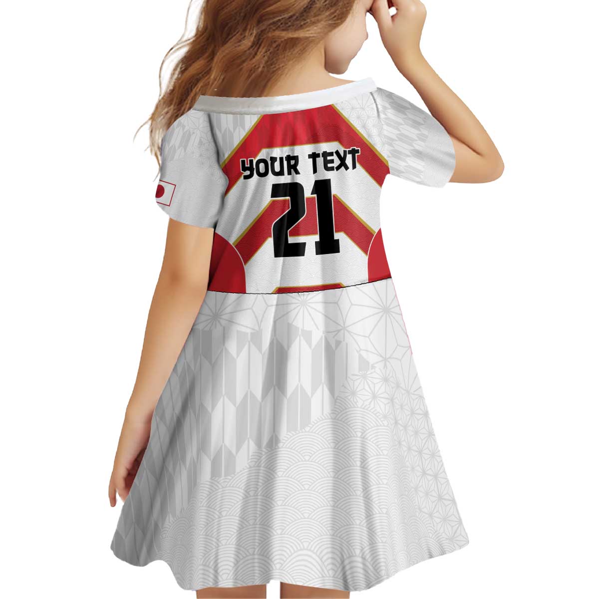 Japan Pacific Rugby 2022-23 Custom Kid Short Sleeve Dress Red Sakura Japanese Wave Pattern LT9 - Polynesian Pride