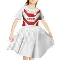 Japan Pacific Rugby 2022-23 Custom Kid Short Sleeve Dress Red Sakura Japanese Wave Pattern LT9 - Polynesian Pride