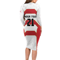 Japan Pacific Rugby 2022-23 Custom Long Sleeve Bodycon Dress Red Sakura Japanese Wave Pattern LT9 - Polynesian Pride