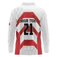 Japan Pacific Rugby 2022-23 Custom Long Sleeve Polo Shirt Red Sakura Japanese Wave Pattern LT9 - Polynesian Pride