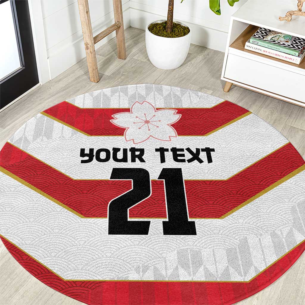 Japan Pacific Rugby 2022-23 Custom Round Carpet Red Sakura Japanese Wave Pattern LT9 Red - Polynesian Pride