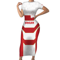 Japan Pacific Rugby 2022-23 Custom Short Sleeve Bodycon Dress Red Sakura Japanese Wave Pattern LT9 Long Dress Red - Polynesian Pride