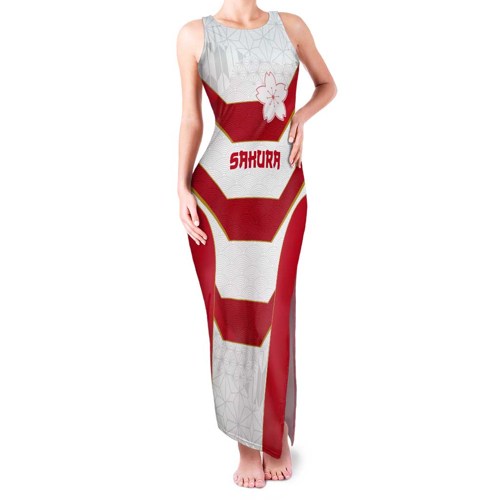 Japan Pacific Rugby 2022-23 Custom Tank Maxi Dress Red Sakura Japanese Wave Pattern LT9 Women Red - Polynesian Pride