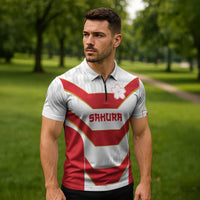 Japan Pacific Rugby 2022-23 Custom Zipper Polo Shirt Red Sakura Japanese Wave Pattern LT9 - Polynesian Pride