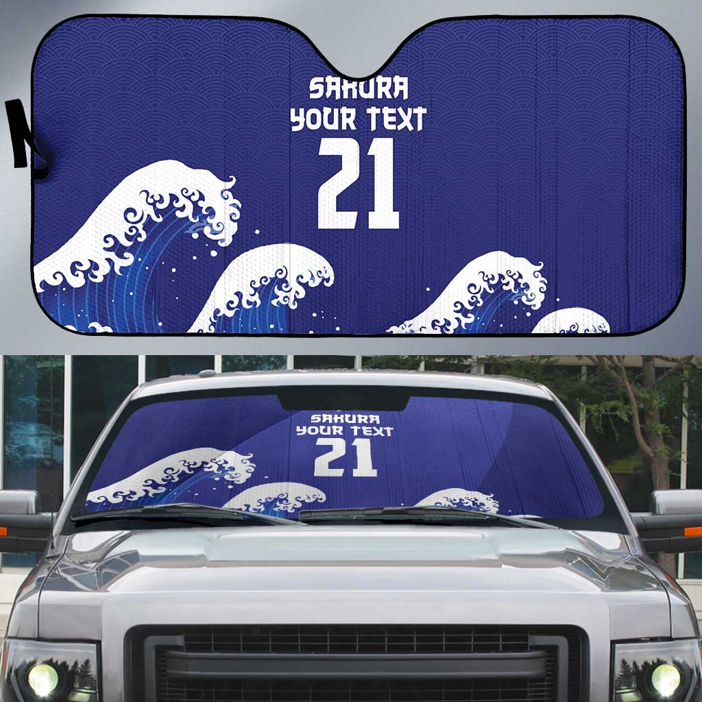 Japan Pacific Rugby Custom Auto Sun Shade Go Sakura Japanese Wave Pattern LT9 Blue - Polynesian Pride