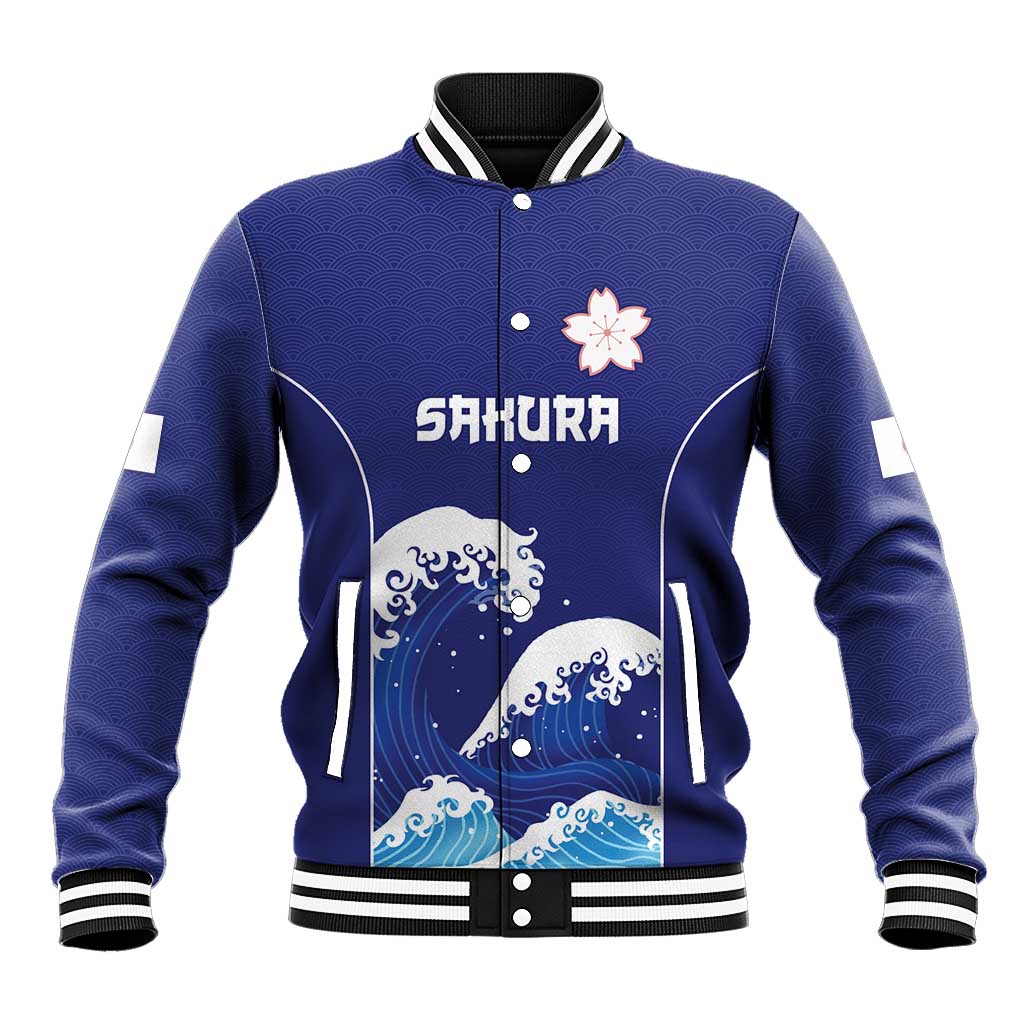 Japan Pacific Rugby Custom Baseball Jacket Go Sakura Japanese Wave Pattern LT9 Unisex Blue - Polynesian Pride